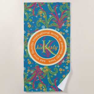 Serviette De Plage Monogramme botanique de feuillage de verdure vive