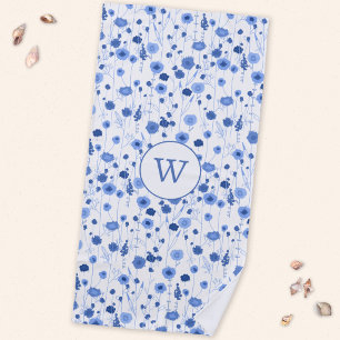 Serviette De Plage Monogramme botanique de prairie de fleurs sauvages
