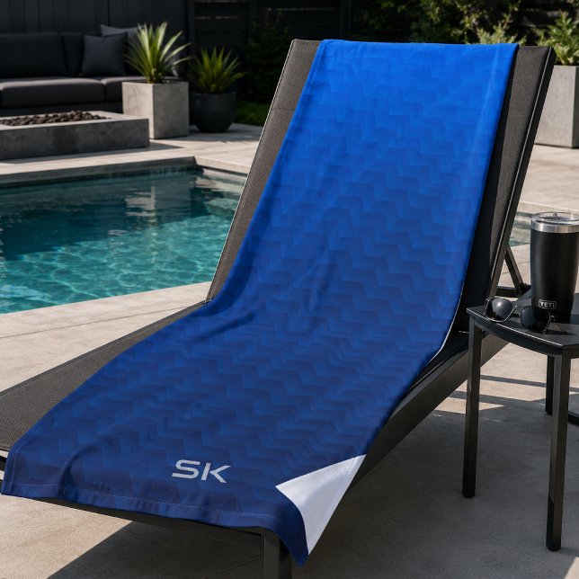 Serviette De Plage Monogramme Chevron Bleu Dégradé (Créateur téléchargé)