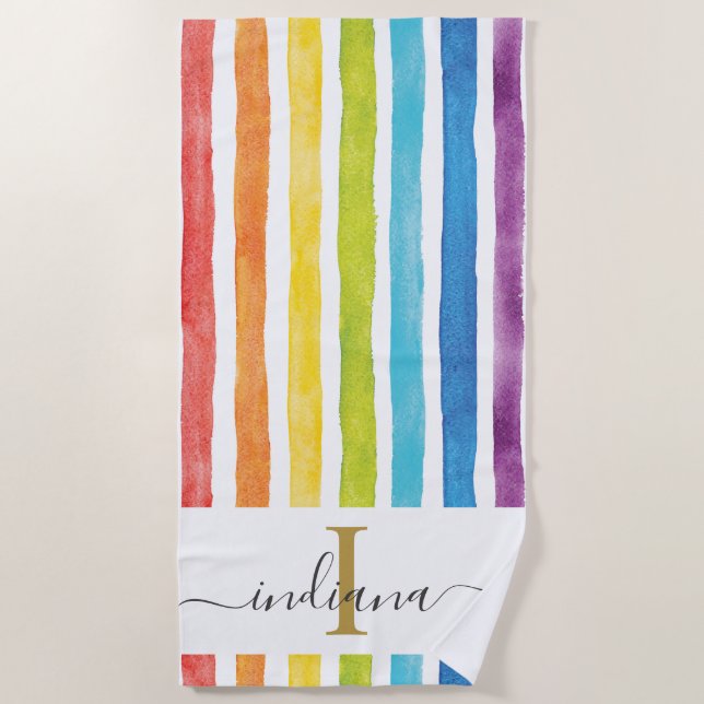 Serviette De Plage Monogramme chic arc-en-ciel personnalisé (Devant)