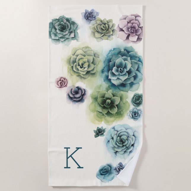 Serviette De Plage Monogramme | Cluster de succulents (Devant)