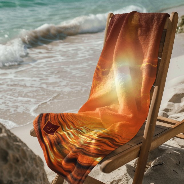 Serviette De Plage Monogramme Coucher de soleil Orange Ciel doré Mer  (Monogram Sunset Orange Golden Sky Sea of Gold Beach Towel)