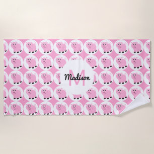 Serviette De Plage Monogramme Cute Pink Pig Motifs Girls Animal