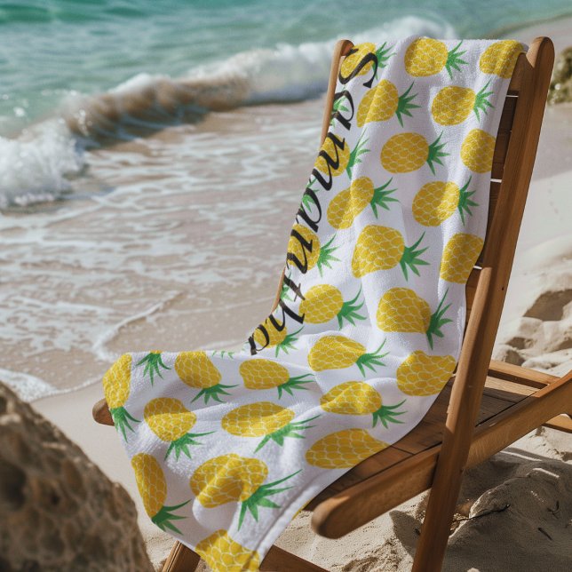Serviette De Plage Monogramme d'ananas jaune (Créateur téléchargé)