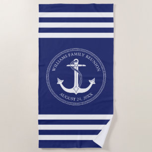 Serviette De Plage Monogramme d'Ancre blanche marine de réunion famil