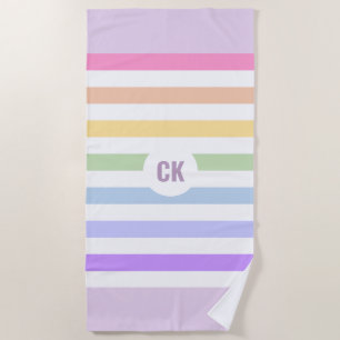 Serviette De Plage Monogramme dans un cercle blanc avec des rayures p
