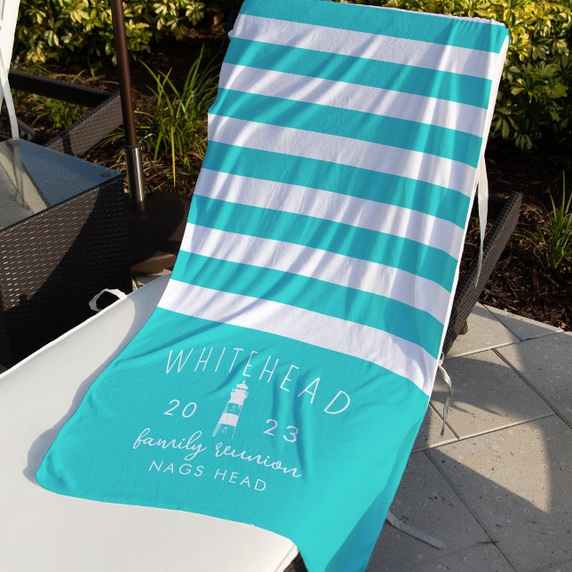 Serviette De Plage Monogramme d'aqua de la bande du phare nautique (Créateur téléchargé)