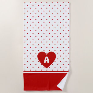 Serviette De Plage Monogramme d'Arrière - plan blanc bleu Polka perso