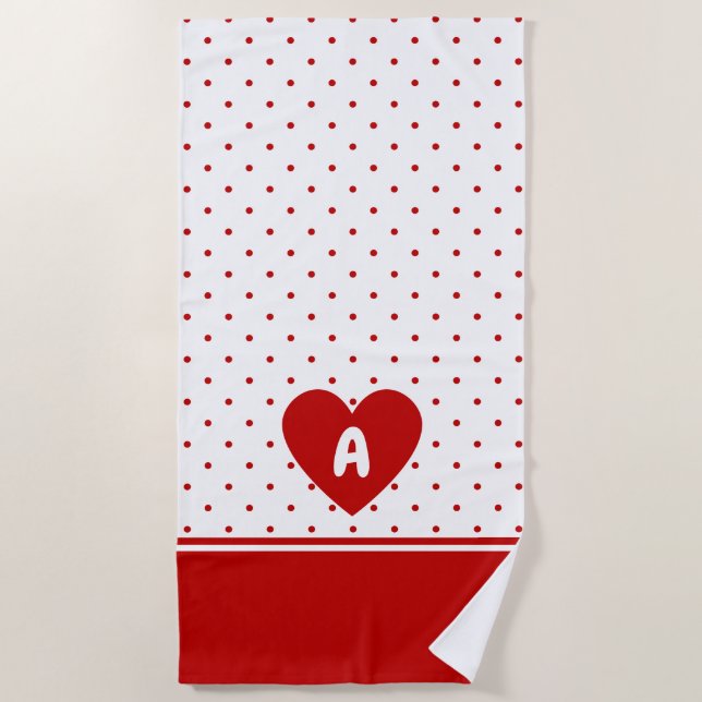 Serviette De Plage Monogramme d'Arrière - plan blanc bleu Polka perso (Devant)