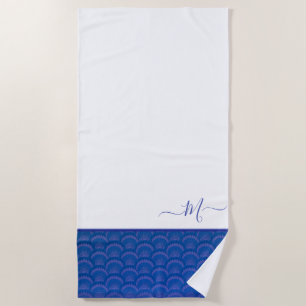 Serviette De Plage Monogramme de Coastère bleu blanc