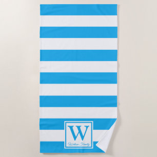 Serviette De Plage Monogramme de famille sur mesure Cerulean Bleu ray