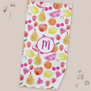 Serviette De Plage Monogramme de fruit à l'aquarelle