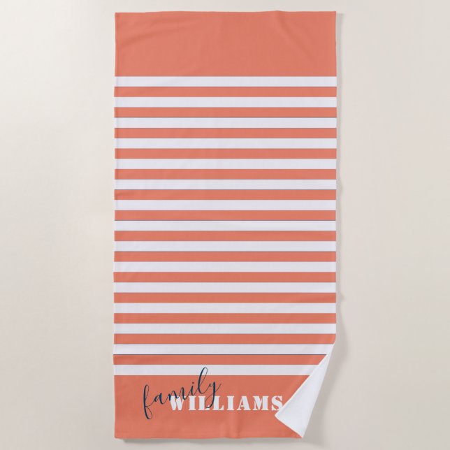 Serviette De Plage monogramme de la famille moderne beach house (Devant)