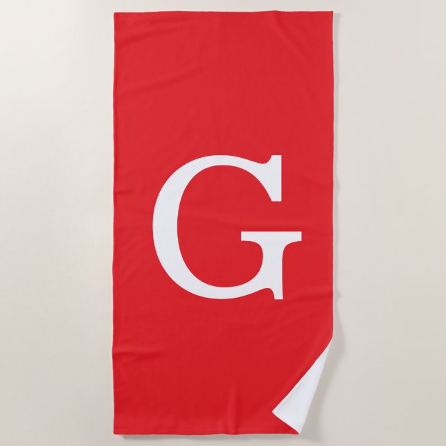 Serviette De Plage Monogramme de lettre initiale rouge blanc simple (Devant)