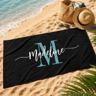 Serviette De Plage Monogramme de nom de script élégant personnalisé n