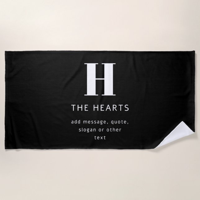 Serviette De Plage Monogramme de nom et message moderne éditable | No (Devant)
