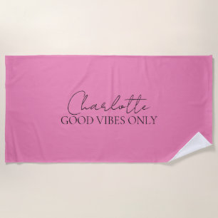 Serviette De Plage Monogramme de nom minimaliste élégant Rose