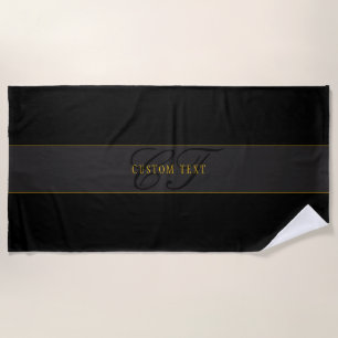 Serviette De Plage Monogramme de script élégant noir et or