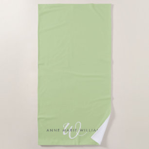 Serviette De Plage Monogramme de style moderne vert clair blanc