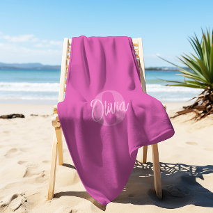 Serviette De Plage Monogramme de style monochrome rose tendance et co