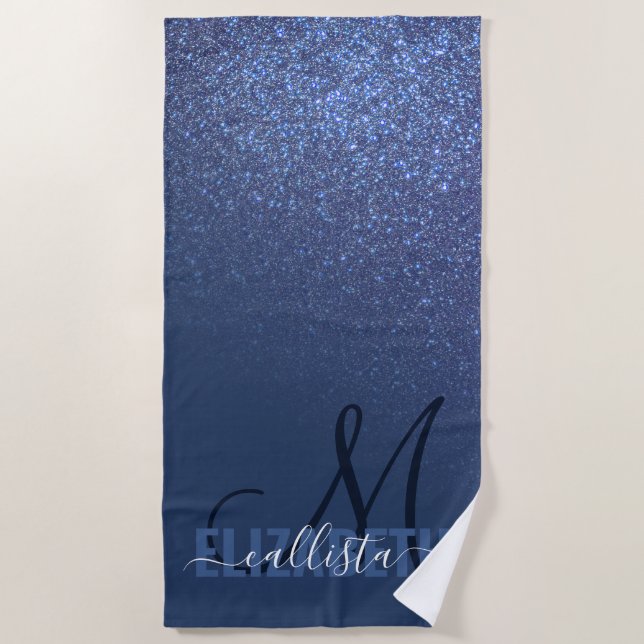 Serviette De Plage Monogramme diagonal de Parties scintillant bleue d (Devant)