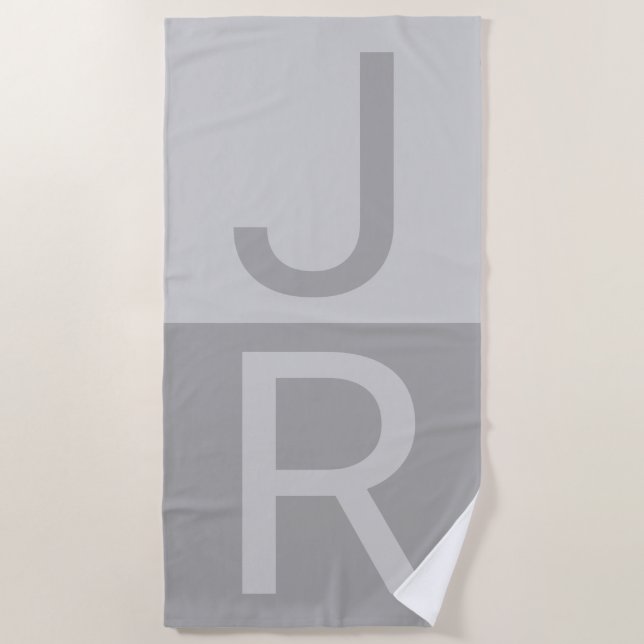 Serviette De Plage Monogramme d'initiales Modernes Gris Clair & Gris (Devant)