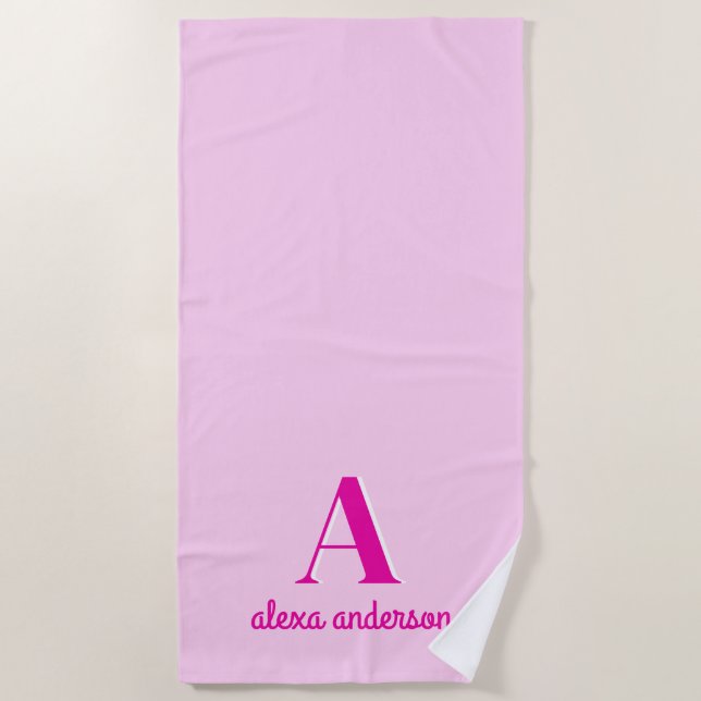 Serviette De Plage Monogramme Dolly Rétro Rose chaud (Devant)