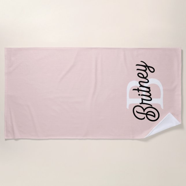 Serviette De Plage Monogramme et nom personnalisé moderne Pastel Pink (Devant)