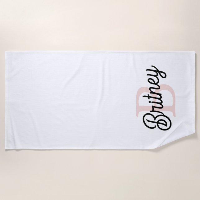 Serviette De Plage Monogramme et nom personnalisé moderne Pastel Pink (Devant)