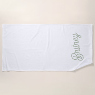 Serviette De Plage Monogramme et nom personnalisés de Sage Vert moder