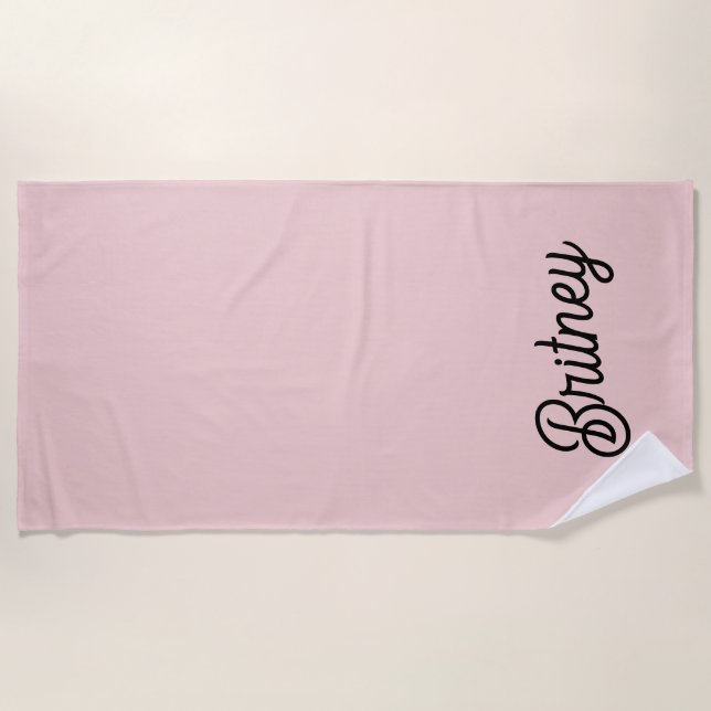 Serviette De Plage Monogramme et nom rose pâle moderne (Devant)