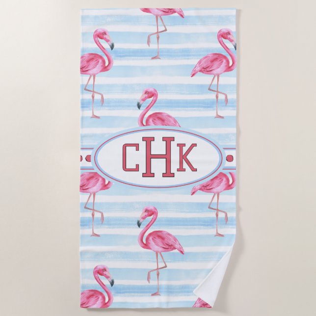 Serviette De Plage Monogramme Flamant Rose (Devant)