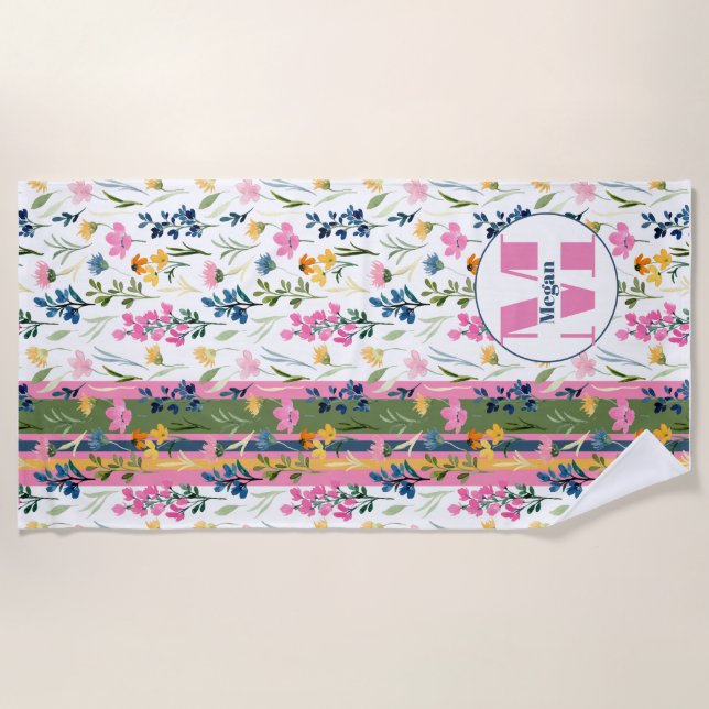Serviette De Plage Monogramme floral (Devant)