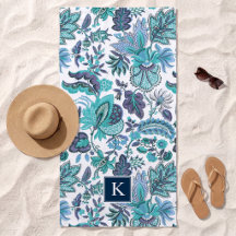 Monogramme Floral Bohème Bleu Vintage