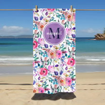 Monogramme Floral Boho Coucher de soleil Violet et
