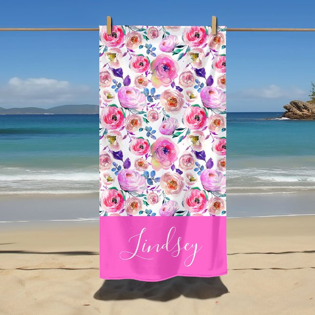 Serviette De Plage Monogramme floral boho lever de soleil (Créateur téléchargé)