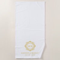 Monogramme Floral Orné Mariage Élégant Or Blanc