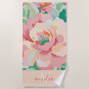 Serviette De Plage monogramme floral pastel