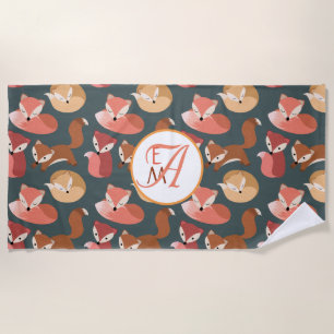 Serviette De Plage Monogramme Forêt Fox Couleurs automne automne auto