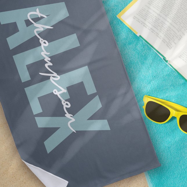 Serviette De Plage Monogramme gris bleu personnalisé (Créateur téléchargé)