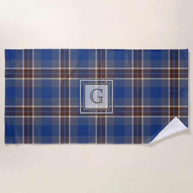 Serviette De Plage Monogramme Gris Gris Tartan Cadeaux Pour Hommes Cu (Devant)