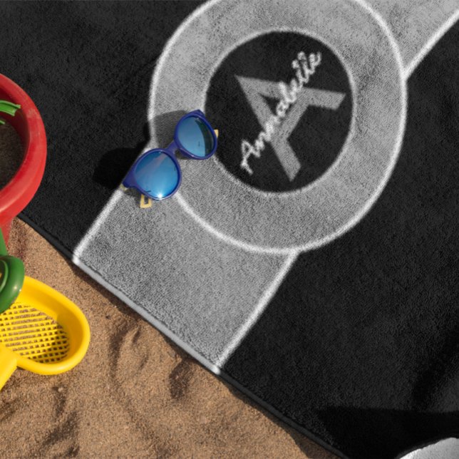 Serviette De Plage Monogramme gris noir personnalisé (Créateur téléchargé)