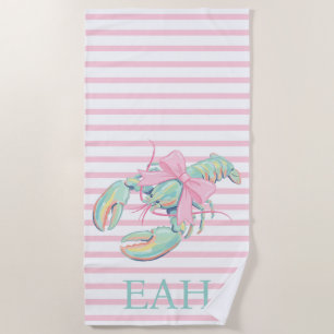 Serviette De Plage Monogramme homard aquarelle pastel Prépa