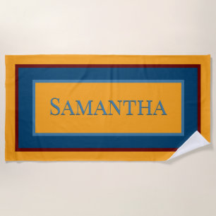 Serviette De Plage Monogramme jaune et rouge Abstrait