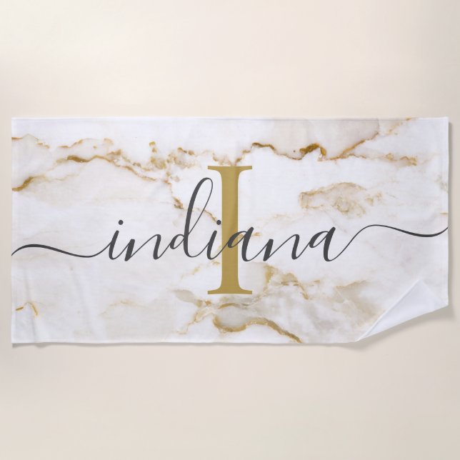 Serviette De Plage Monogramme Marbre Moderne Chic Personnalisé (Devant)