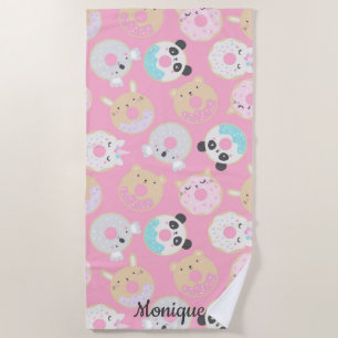 Serviette De Plage monogramme mignon des beignes animaux