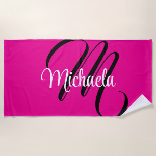 Serviette De Plage Monogramme minimaliste moderne initial nom rose ch