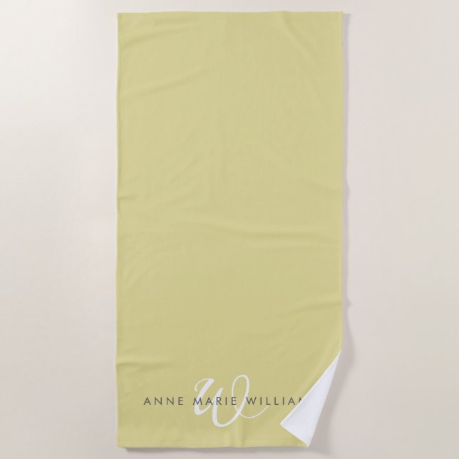 Serviette De Plage Monogramme Moderne Chartreuse Blanc en Écriture Sc (Devant)