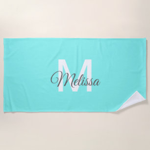 Serviette De Plage monogramme moderne chic minimaliste turquoise aqua