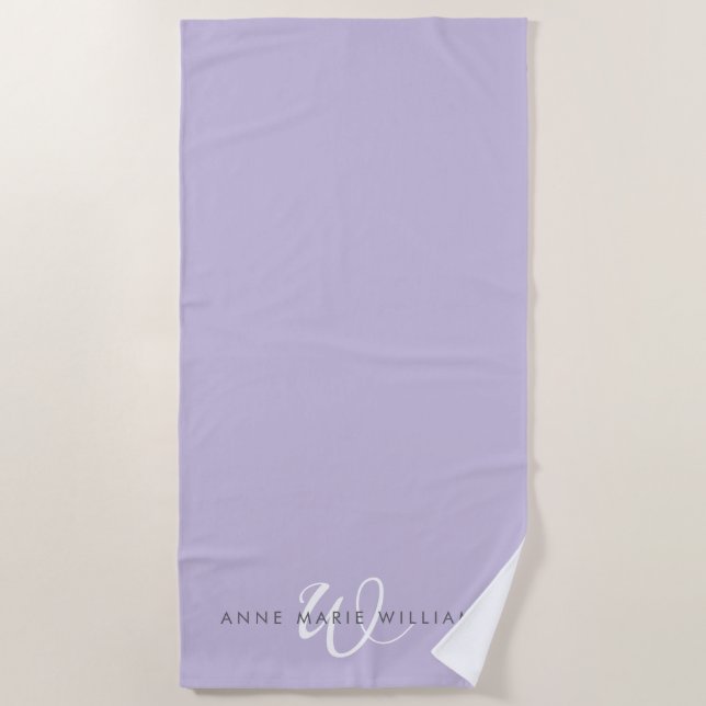 Serviette De Plage Monogramme Moderne Écriture Blanche Lavande (Devant)